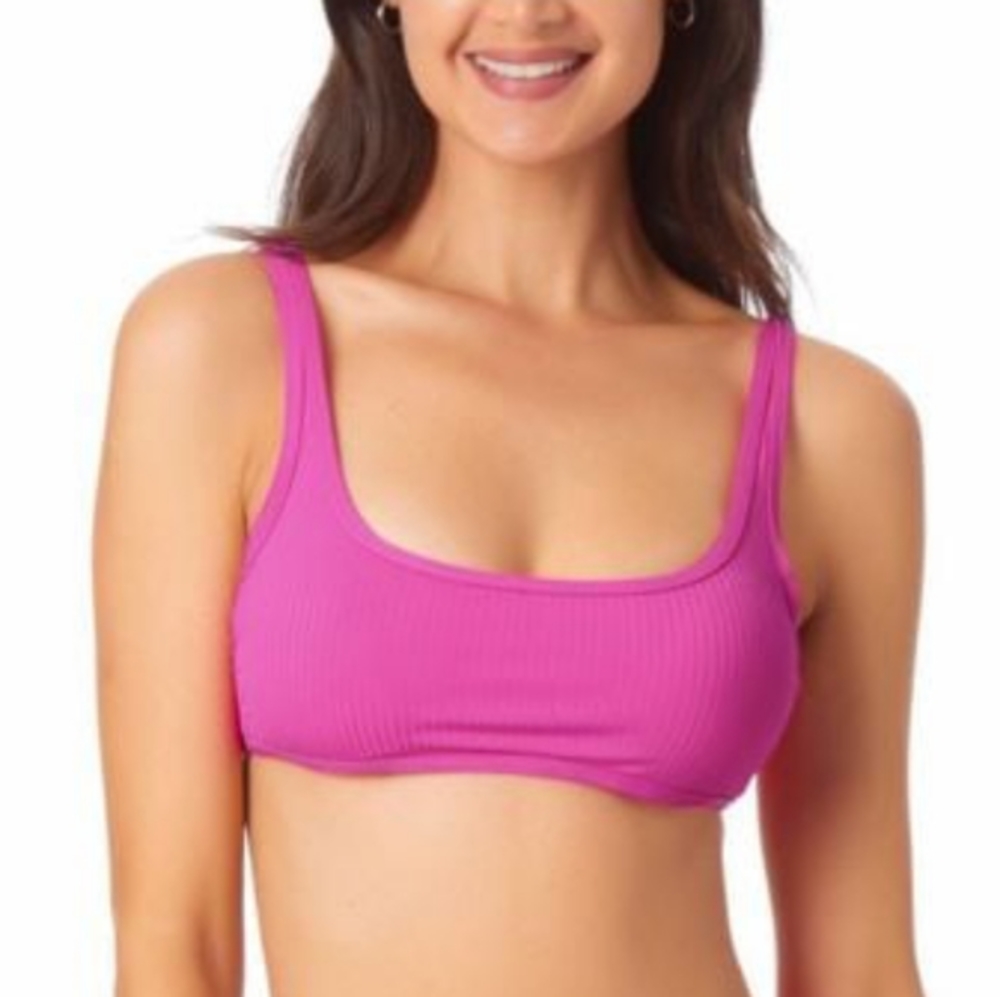 California Waves Ribbed Bralette Bikini Swim Top Fuschia Pink